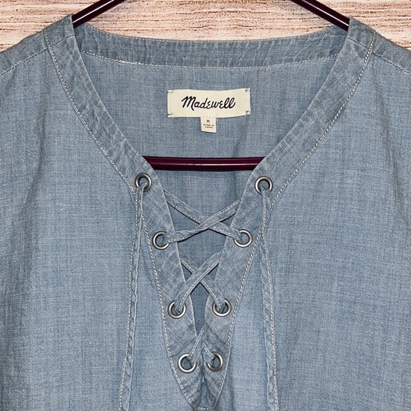 Madewell Chambroy Lace Up Neck Dress Size Medium - Picture 4 of 8